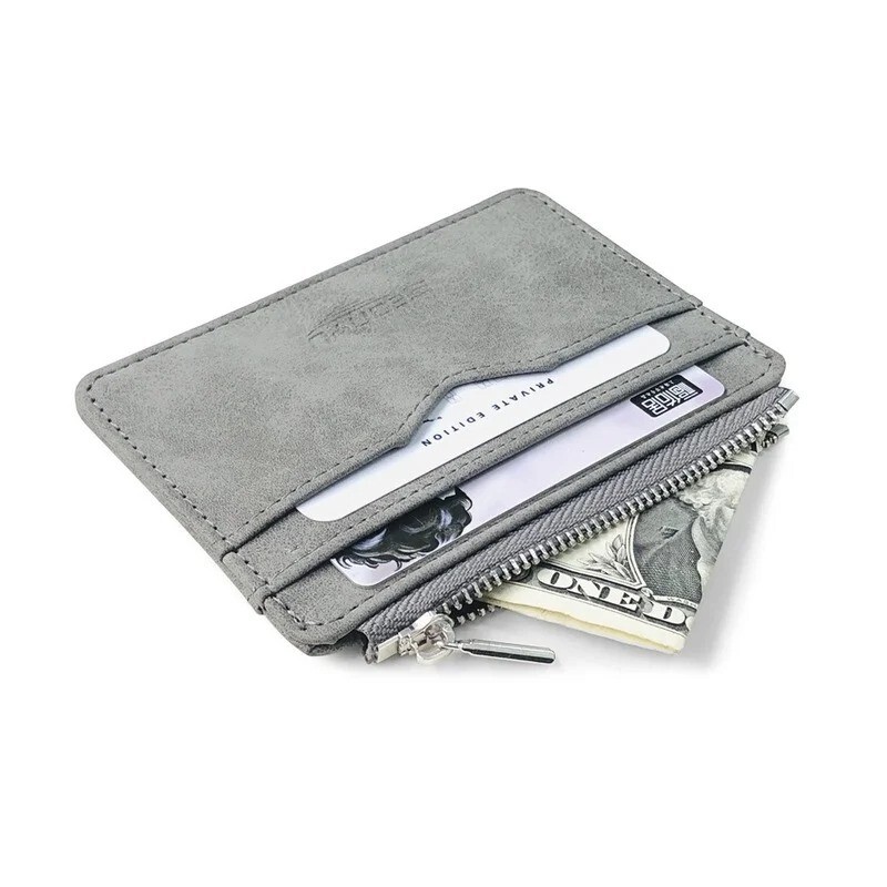 Slim Matte Short Lychee Pattern Faux Leather Men Wallet Card Holder  -image