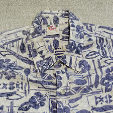 Vintage Go Barefoot Hawaiian Button Up Shirt Mens XL Made in USA Floral Canoe