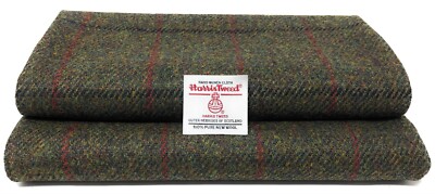 Harris Tweed grüner Mix mit schwarz und rot Overcheck 100 % reine Wolle 1 Meter Plus