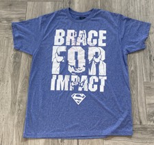 Superman Brace for Impact Graphic Workout Top Wicking Active Wear Shirt Tee Sz L