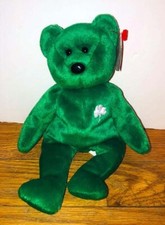 Vintage Beanie Baby Erin Green Bear Shamrock St Patrick Plush Bean Bag Doll NWT