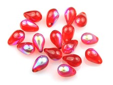 50 RED AB CZECH GLASS TEAR DROP BEADS 8MM LIMITED