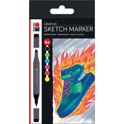 Sketch-Marker Graphix 'HEAT', 6er Etui Marabu 0148000000102 (4007751739384)