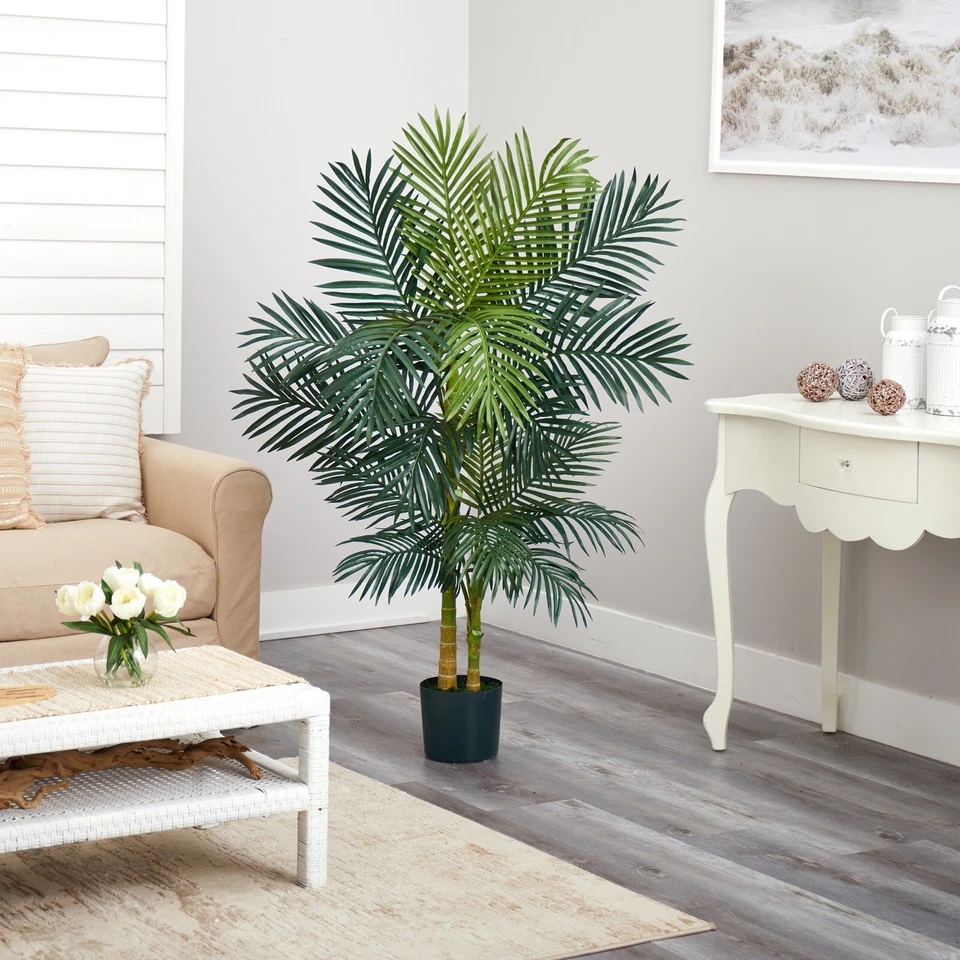 5’ Double Golden Cane Palm Artificial Tree Home Garden Decor. Retail $128 - Image 2 of 3