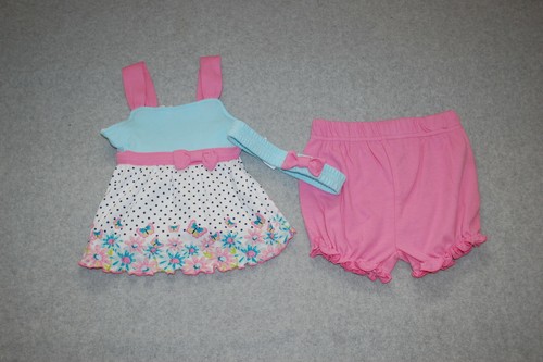 Baby Girls 3 PC SUMMER OUTFIT Blue Pink White BUTTERFLIES Flowers 0-3 3-6 6-9 MO