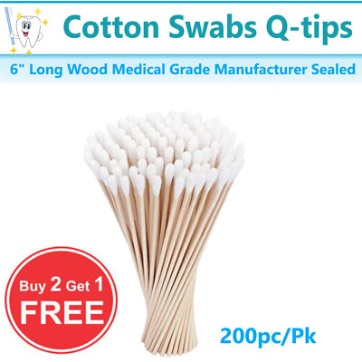 200Pk Cotton Swabs Swab Q-tips 6'' Long Wood Medical Grade Manufacturer Sealed