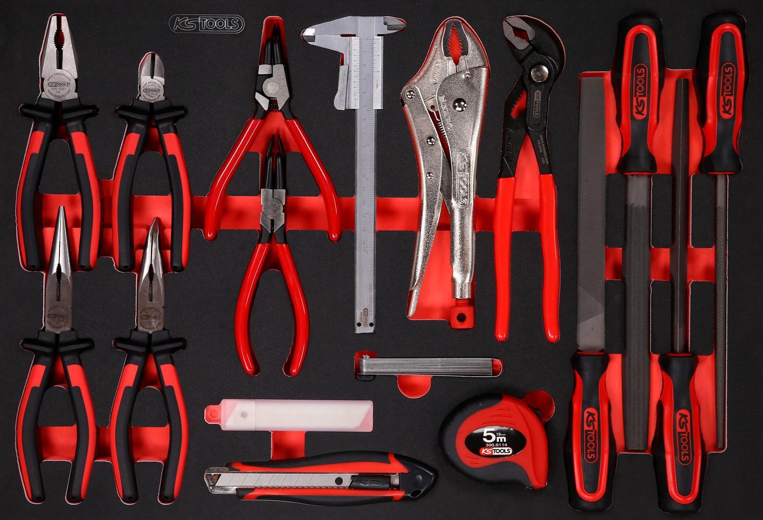 Набор плоскогубцев и напильников KS TOOLS с пенопластовой вставкой, 28 шт.