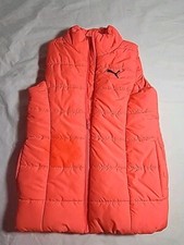 Puma Youth Neon Orange Quilted Puffer Vest Full Zip Girl's Size Small 7/8