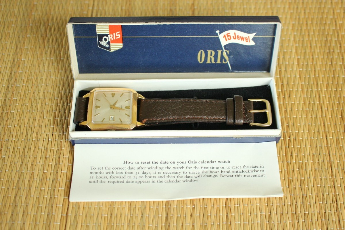 ORIS ゴールド アナログ時計 VINTAGE ORIS GOLD AUTOMATIC SILVER DATE DIAL SQUARE CUSHION