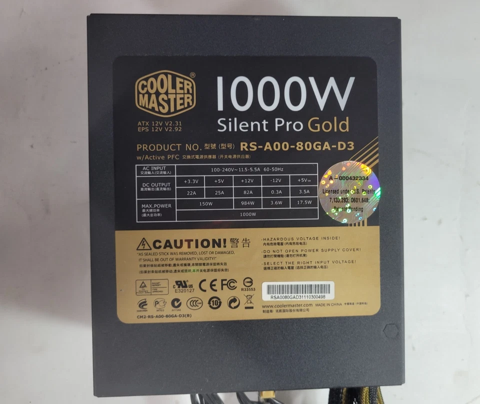 Cooler Master Silent Pro Gold 1000W (RS-A00-80GA-D3) Desktop Power Supply #0083 - Image 2 of 4