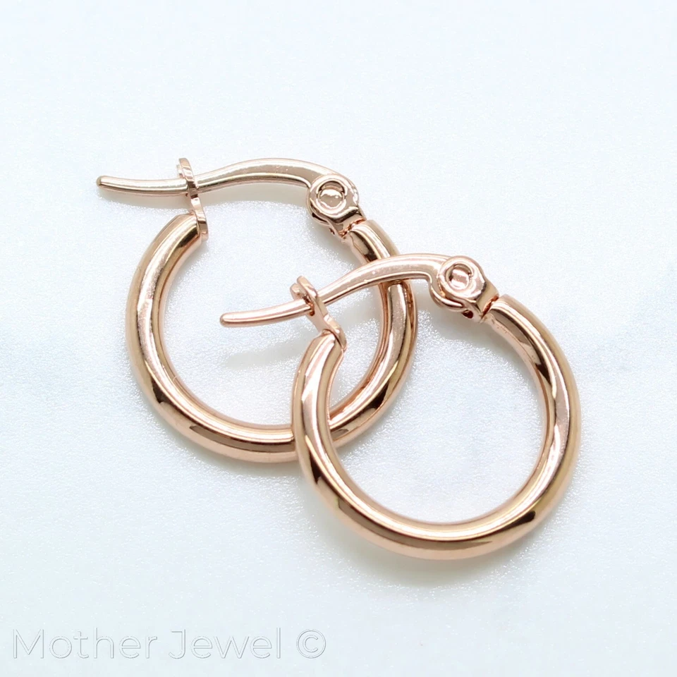 THIN LIGHTWEIGHT 14K ROSE GOLD IP ROUND HOOPS HOOP CIRCLE UNISEX EARRINGS - Изображение 3 из 4