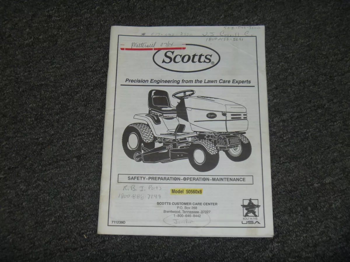 Scotts 50560x8 Lawn Tractor Mower Safety Prep Owner Operator