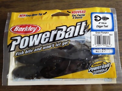 BERKLEY POWERBAIT Chigger Toad Soft Topwater Buzz Frog 4'' 4ct - Green Pumpkin