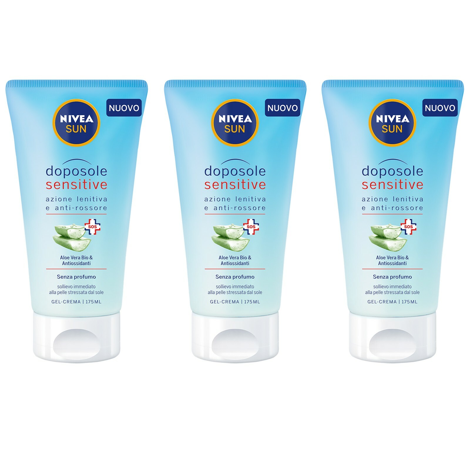 3pz NIVEA SUN Doposole Sensitive GEL CREMA Azione Lenitiva Aloe Vera BIO 175ml