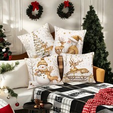 4 Piece Christmas Pillowcase Santa, Snowman, Deer and Sleigh Prints