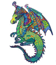 "Premium Wooden Puzzle" GREEN DRAGON 28cmx27cm Large w/Custom Wooden Box