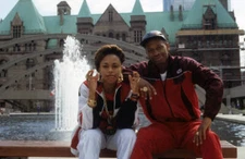 Rapper Michie Mee and DJ L.A. Luv appear in a portrait taken on J - Old Photo 3