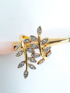 Authentic Floral Branch Leaf Pattern Gold-Plated Ring Size 8
