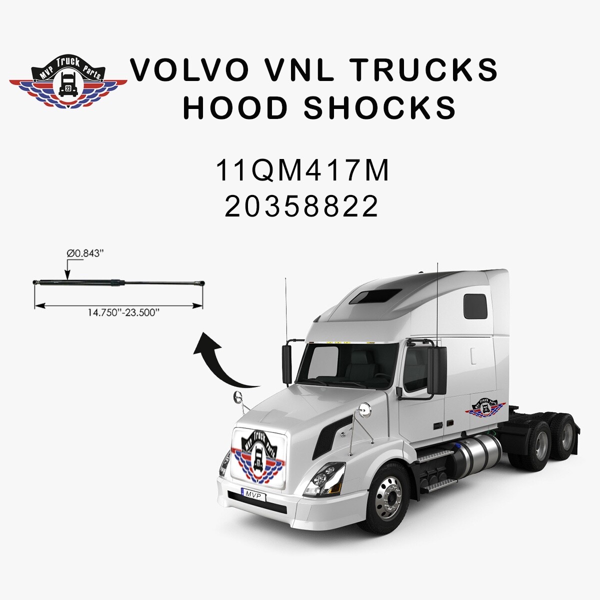 PAIRE D'AMORTISSEURS DE CAPOT DE QUALITÉ OEM POUR VOLVO VNL REMPLACÉS RU 2050274 - Foto 11