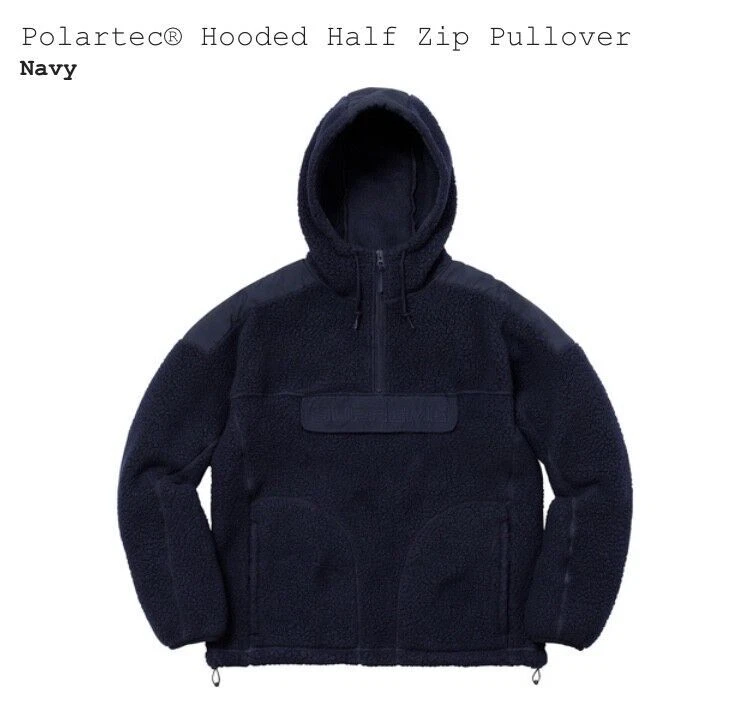 Sweat shirt à capuche polaire Supreme Polartec demi zippé taille grande marine FW17