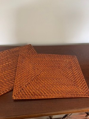 RECTANGULAR WOVEN RATTAN WICKER TABLE PLACEMAT LOT OF 2