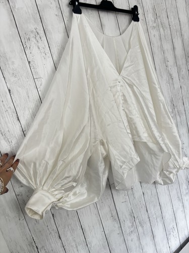 Fanci Club Sparrow Silk Cream Blouse 100% Silk Vneck Long Sleeves Top - Picture 4 of 7