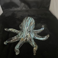 Glass Octopus Blown Blue/multicolor Stripe Paperweight Sculpture Nautical Beach