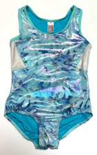 Cat  Jack Girls Iridescent Floral Gymnastics Leotard Teal Blue L 10/12 