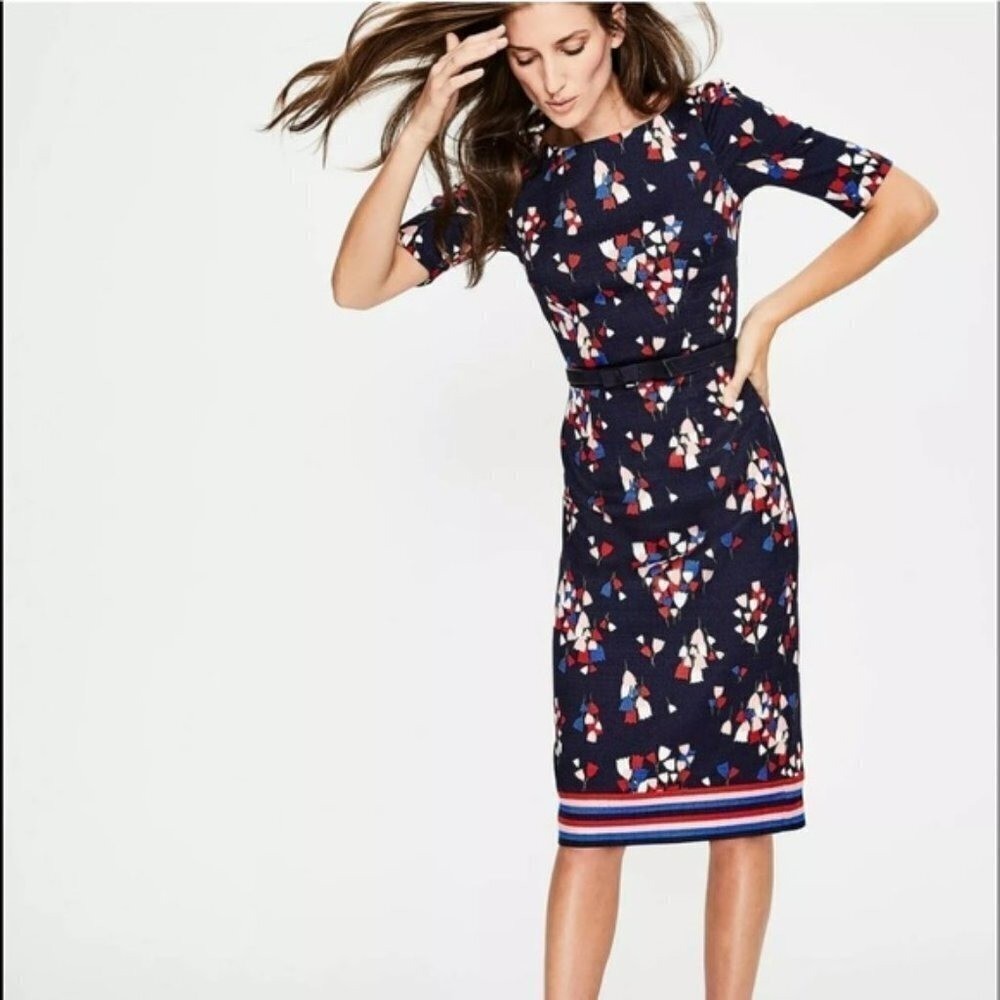 ✅ Boden Fleur Fitted Dress Navy Tulip W0114 Size 16L