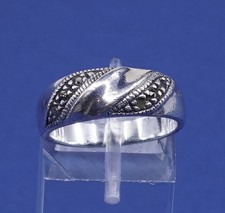 sz 6.75, vtg Sterling silver handmade ring, Mexican 925 band w/ marcasite