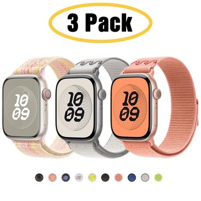 3 PACK Nylon Sport Loop für Apple Watch 11 10 9 8 7 6 5 4 SE 3 2 40-49mm Armband