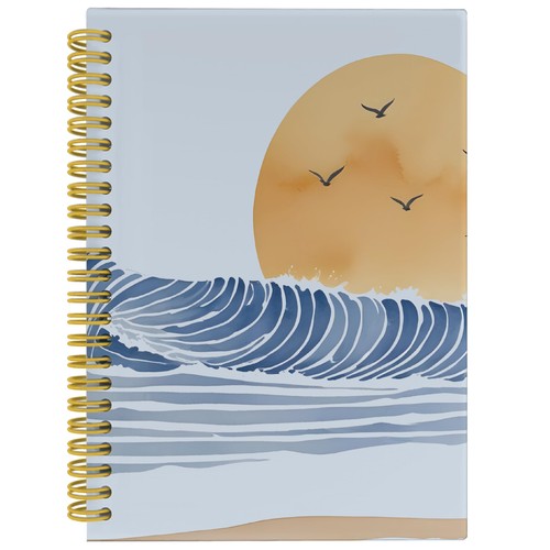 Coastal Beach Notebook, Watercolor Ocean Wave Sunset Journal, Modern ...