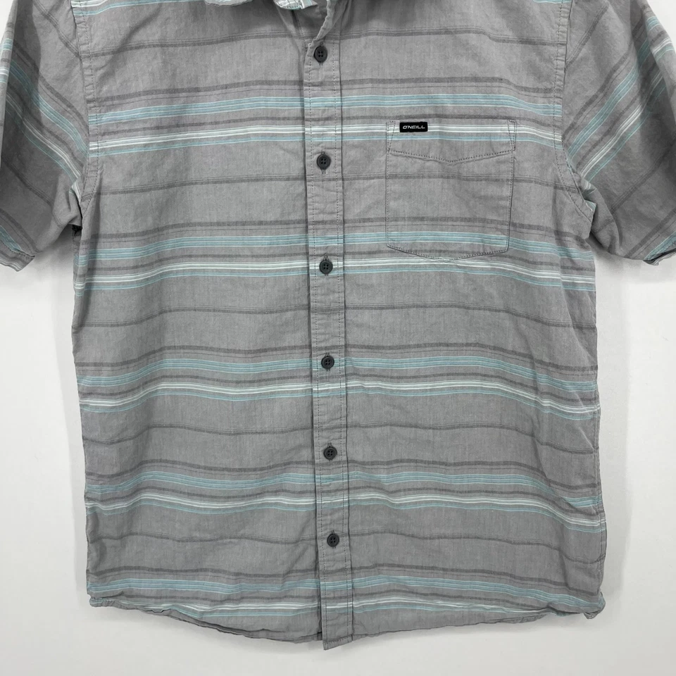 O'Neill Short Sleeve Button Shirt Men's Size M Gray Striped Pocket Cotton - Image 3 of 4
