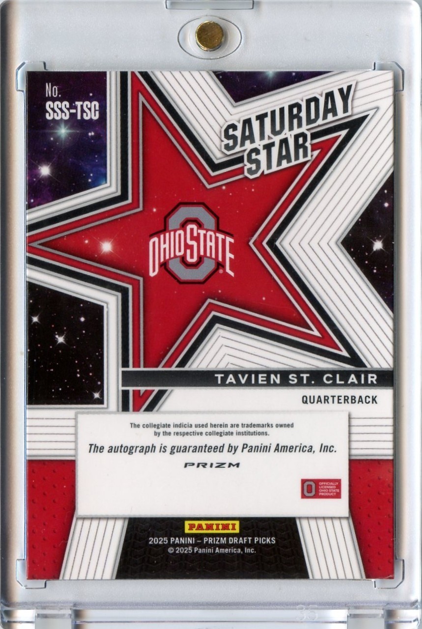 TAVIEN ST. CLAIR 2025 PRIZM SATURDAY STAR GOLD ICE PRIZM ROOKIE RC AUTO #TSC OSU view 2