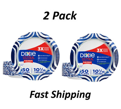 (2 Pack)  Dixie Ultra Disposable Paper Plates, 10'', Multi-Color, 50Count