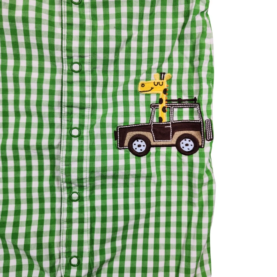 Mameluco para bebé Carters 12M verde a cuadros guinga safari jeep jirafa manga corta Foto 2 de 4