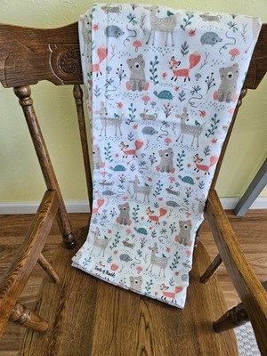 Receiving Baby Blanket. Woodland Animals, Deer, Bear, Fox, Multi Colors  41''x32''