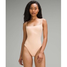 Lululemon Wundermost Bodysuit Womens Medium Peach NWT Nulu Square-Neck W1ESAS
