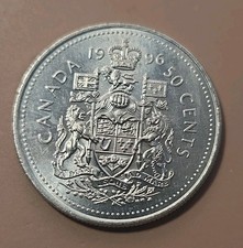1996 Canada 50 Cents Queen Elizabeth II, Royal Coat Of Arms Low Mintage 458,000