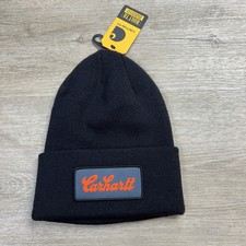 Carhartt Cuffed Patch Logo Beanie Knit Hat Black One Size NWT