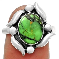 Natural Green Matrix Turquoise 925 Sterling Silver Ring s.8 Jewelry R-1125