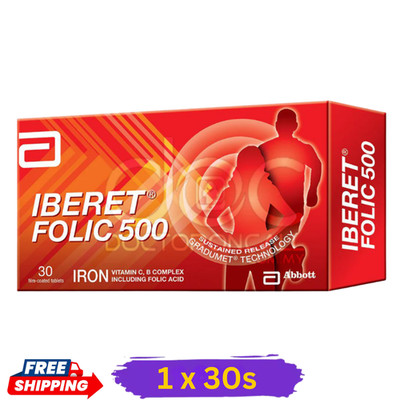 Abbott Iberet Folic 500 30'S - Supplement Iron Vitamin C B For Anemia Pregnancy