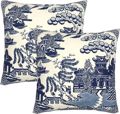 Pack of 2 Throw Pillow Covers Ancient China Blue Willow Chinoiserie Throw Pillow