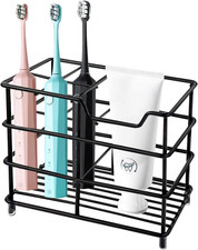 Black Stainless Steel Toothbrush Holder 5 Slot Bathroom Caddy Toothpaste Storage
