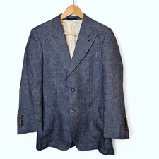 Suitsupply Mens Blue Pure Linen Ormezzano Peak Lapel Havana Jacket Blazer Sz 38R