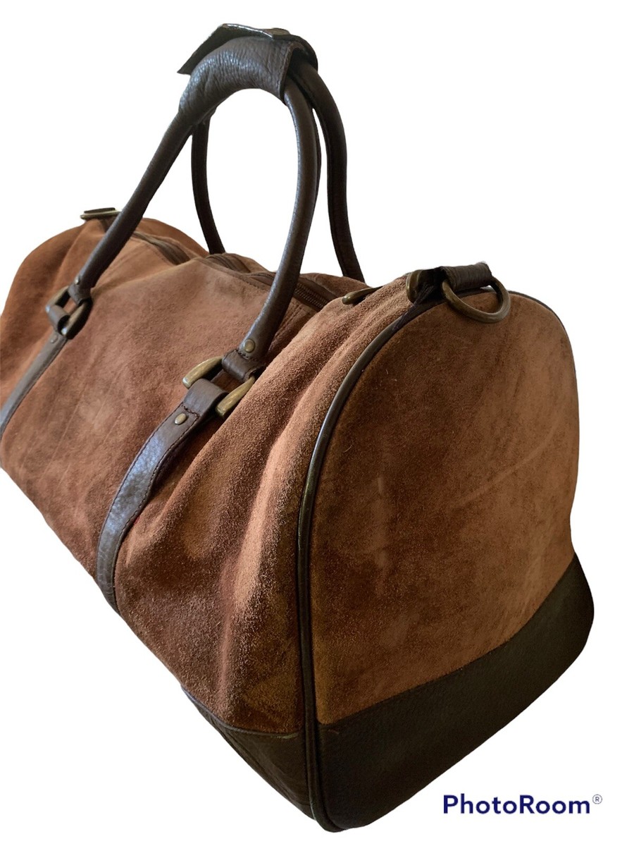 Suede Luggage Duffle Bag Faux Leather Trim 12x21x8” | eBay