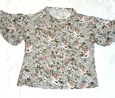 Blouse Vianni Green Pink Floral Ruffled Sleeves Blouse Size M Pre-own