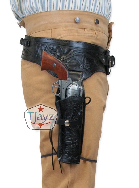 TJAYZ New 44/45 Cal Double Holster Gun Belt Drop Tooled Leather Western...