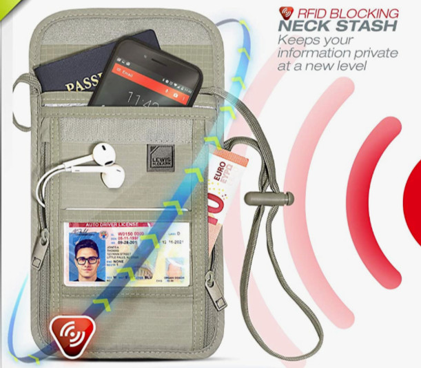 Passport neck pouch travel document organizer