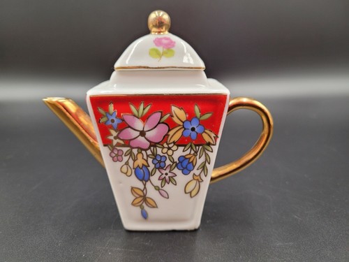 Mini Teapot Ceramic Porcelain Floral Transfer Gold Trim 3.5" - Picture 2 of 12